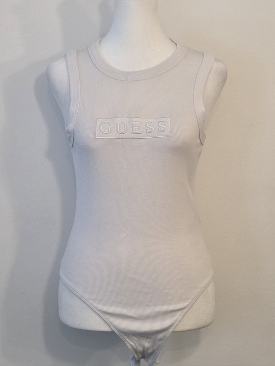 Guess Tops - GUESS White Ribbed Logo Tank Bodysuit